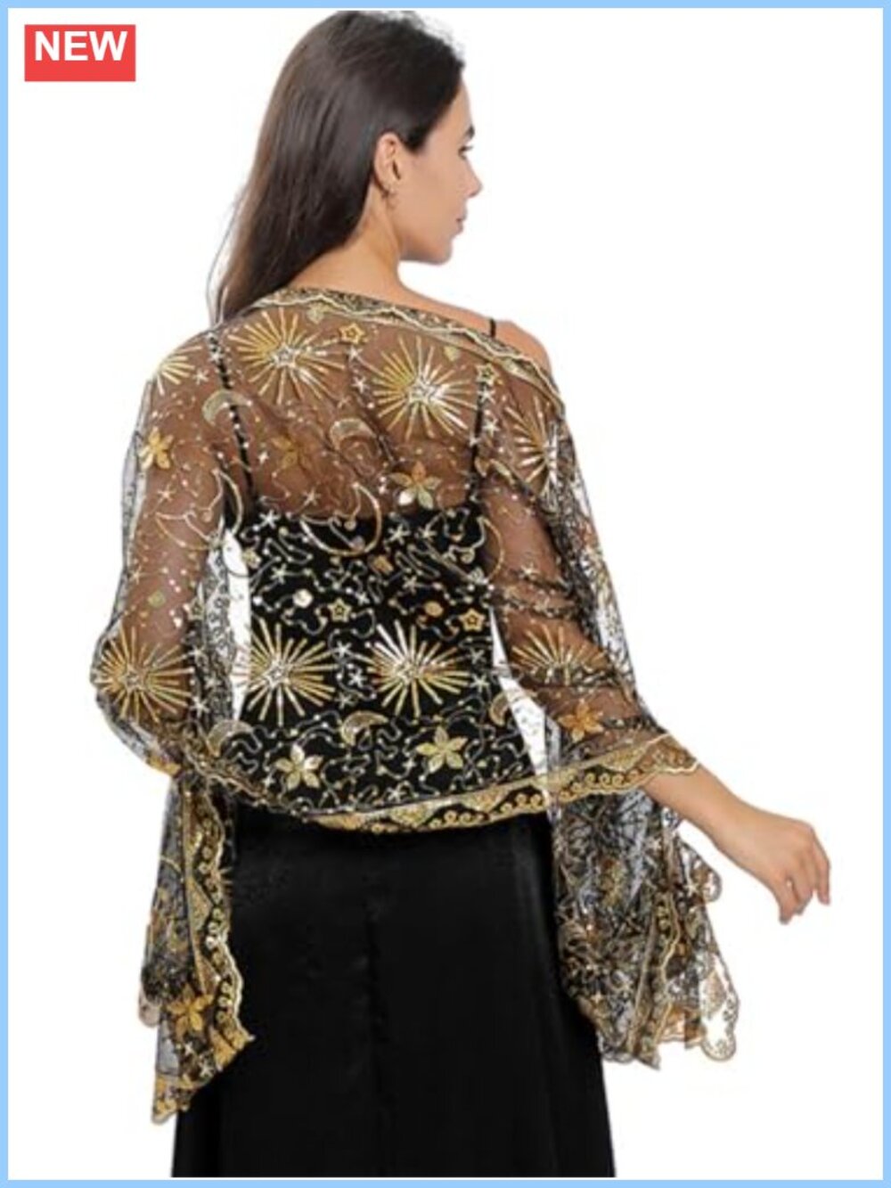 Women's Sequin Mesh Shawl Wrap Fringed Evening Wedding Cape Gatsby